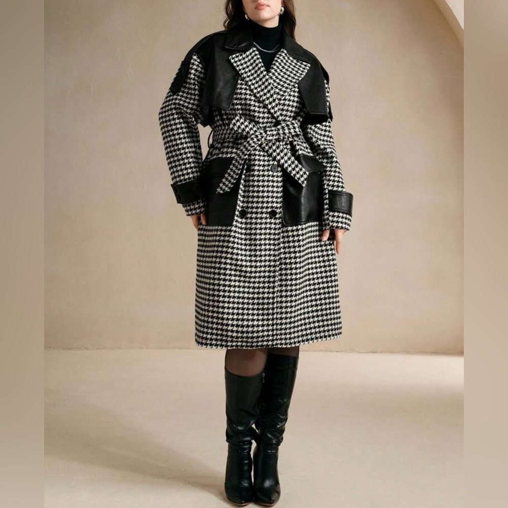 Anewsta Houndstooth Patchwork Plus Size Coat - image 3